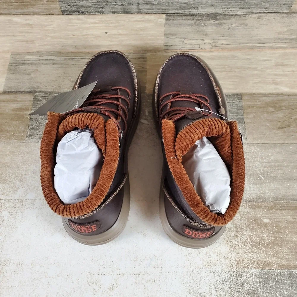 Hey Dude Mens Bradley Boots Sz 9 Corduroy Collar Stretch Boots Brown Chukka